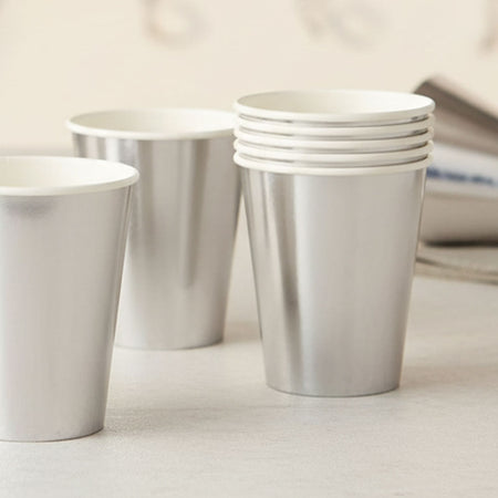 Metallic Silver Paper 12oz Cups- Pack of 8