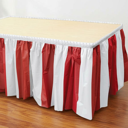 Red and White Stripes Table Skirting - 4.3m