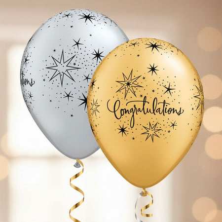 Gold and Silver Congratulations Latex Balloons - 11