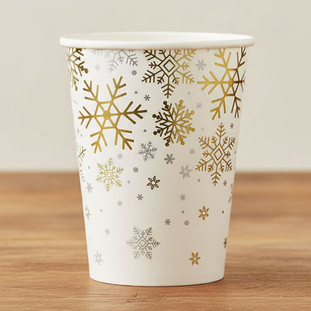 Christmas Snowflakes Paper Cups - 250ml - Pack of 8