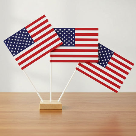 American Flag Paper Table Flags - 15cm on 30cm Pole - Each