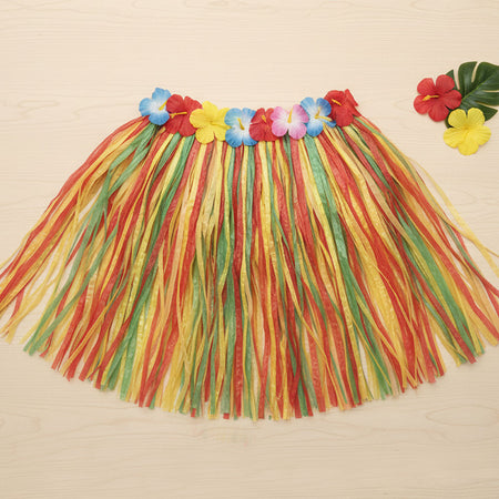 Child's Multicolour Grass Skirt With Flowers- 43cm