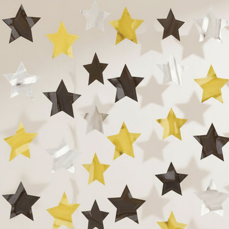 Black, Gold & Silver Star String Decoration - 2m - Pack of 6