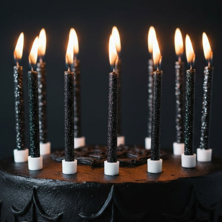 Black Glitter Cake Candles - 7.5cm - Pack of 12
