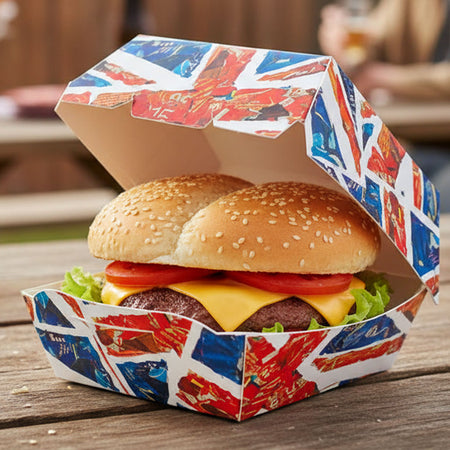 Union Jack Clamshell Burger Food Box - 10.8cm - Each