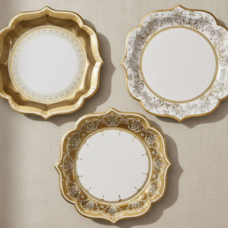 Porcelain Design Gold Paper Plates 20cm - Pack of 12