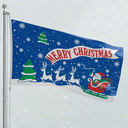 Merry Christmas Blue Polyester Fabric Flag 5ft x 3ft