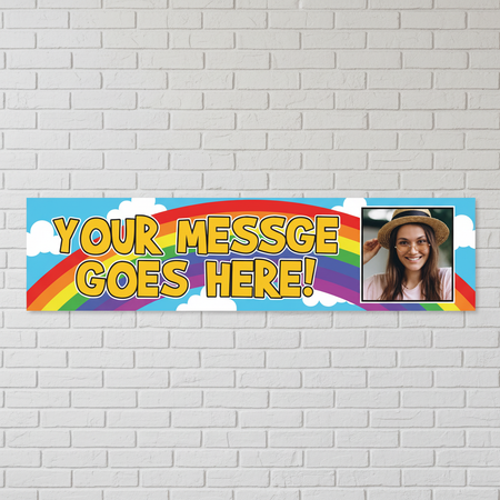 Rainbow Banner on White Brick Wall