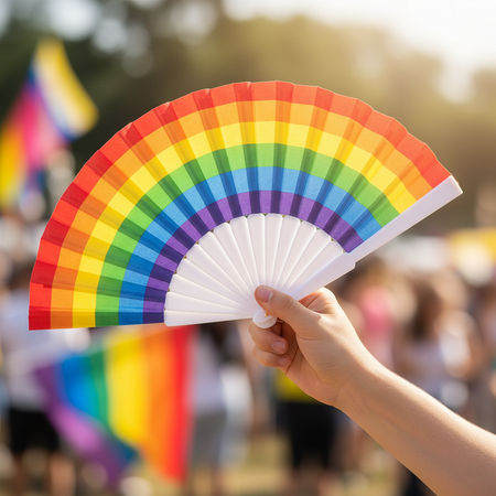 Rainbow Fan Held in Hand Close Up
