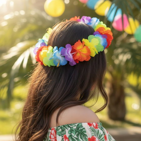 Rainbow Flower Headband Worn Facing Forward