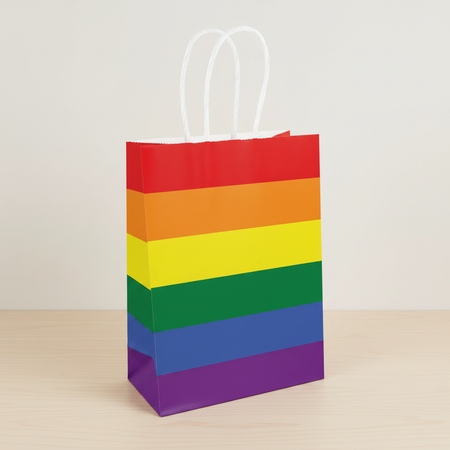 Rainbow Gift Bag on Table with Background