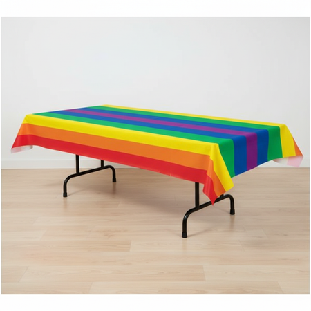 Rainbow Tablecloth on Table Plain Background
