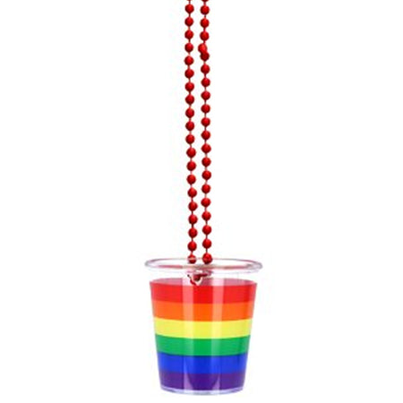 Rainbow Pride Shot Glass On Bead Chain Necklace - 82cm - Each