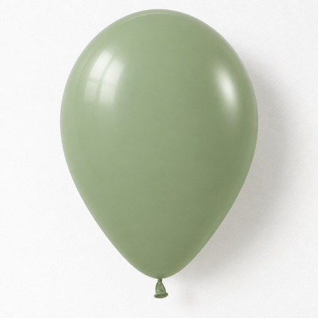Realistic eucalyptus green balloon close up against a white wall with soft light and shade, in square format