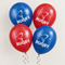 Realistic rugby balloons with silver curling ribbon against a neutral background with soft light and shade, in square format