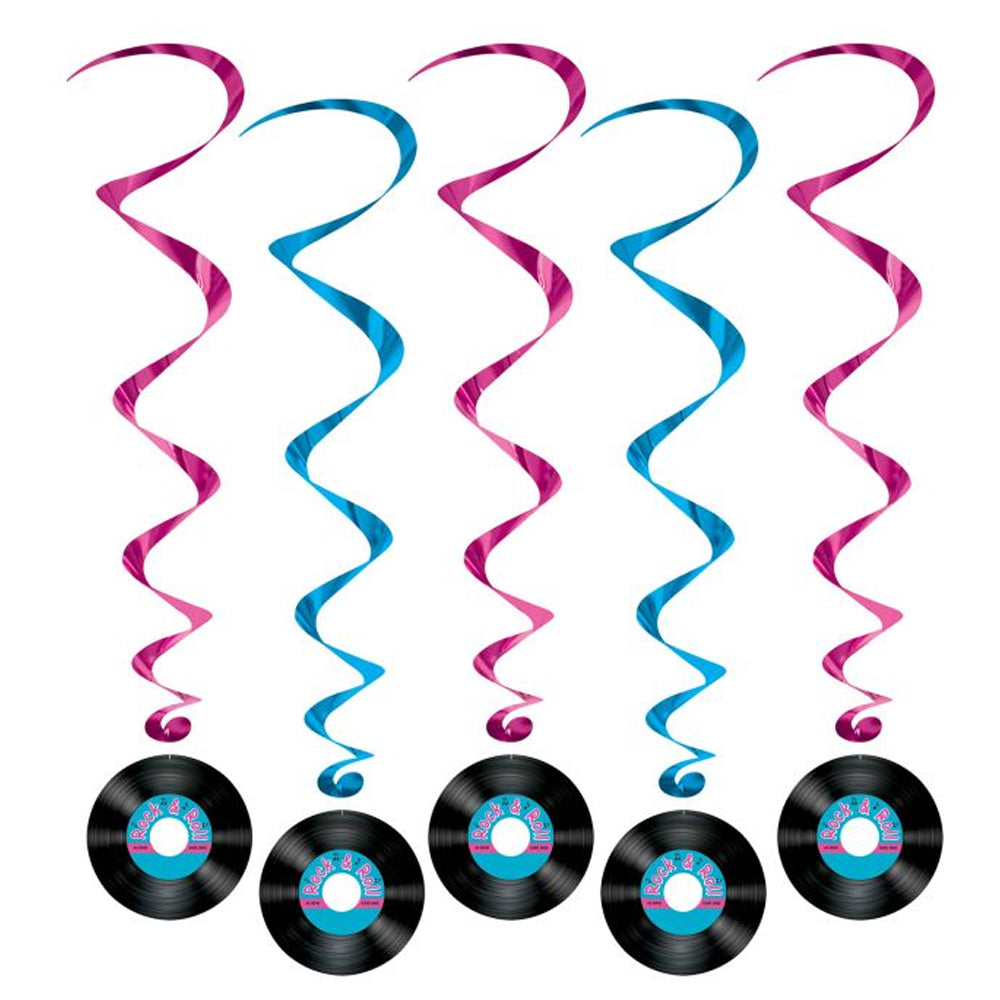 Rock & Roll Record Whirl Decorations - 77cm - Pack of 6