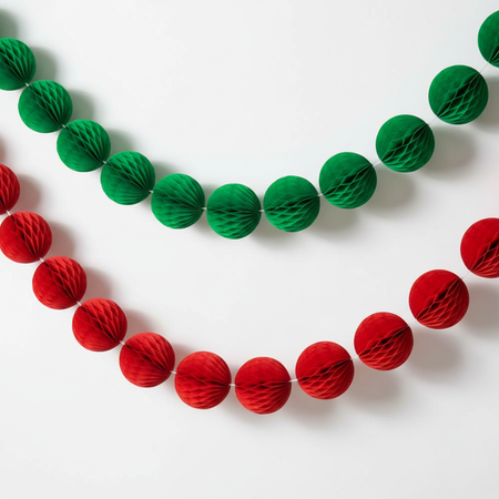 Red and Green Honeycomb Ball Garland - White Wall