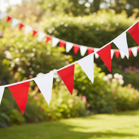 Red and White Bunting in Garden Setting