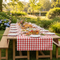 Red Gingham Table Roll on Long Outdoor Tables