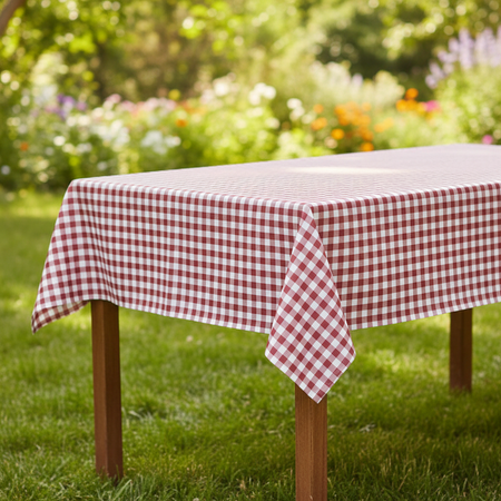 Red Gingham Tablecloth Outdoor Setting