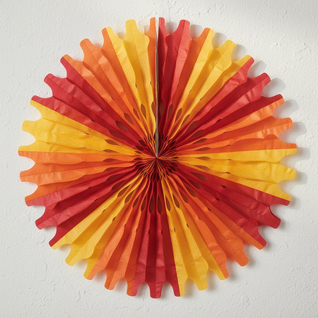 Red Orange Yellow Paper Fan on White Wall