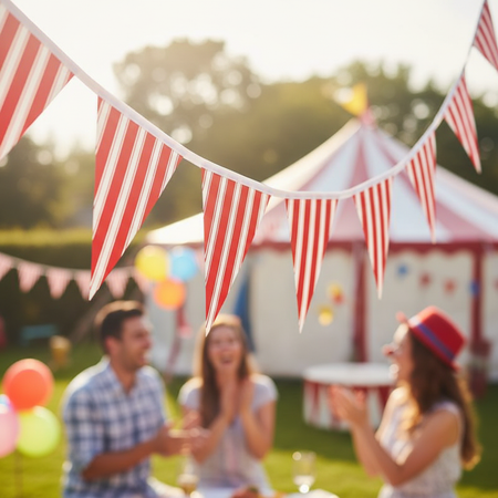 Red & White Striped Bunting Outdoor Party Setting