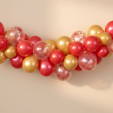 Red & Gold Mix Balloon Arch DIY Kit -  24 Balloons - 2.5m