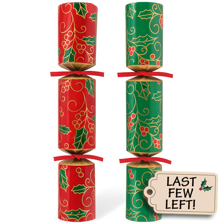 Christmas Crackers Eco-Friendly Holly Swirls Red & Green - Plastic Free - 10