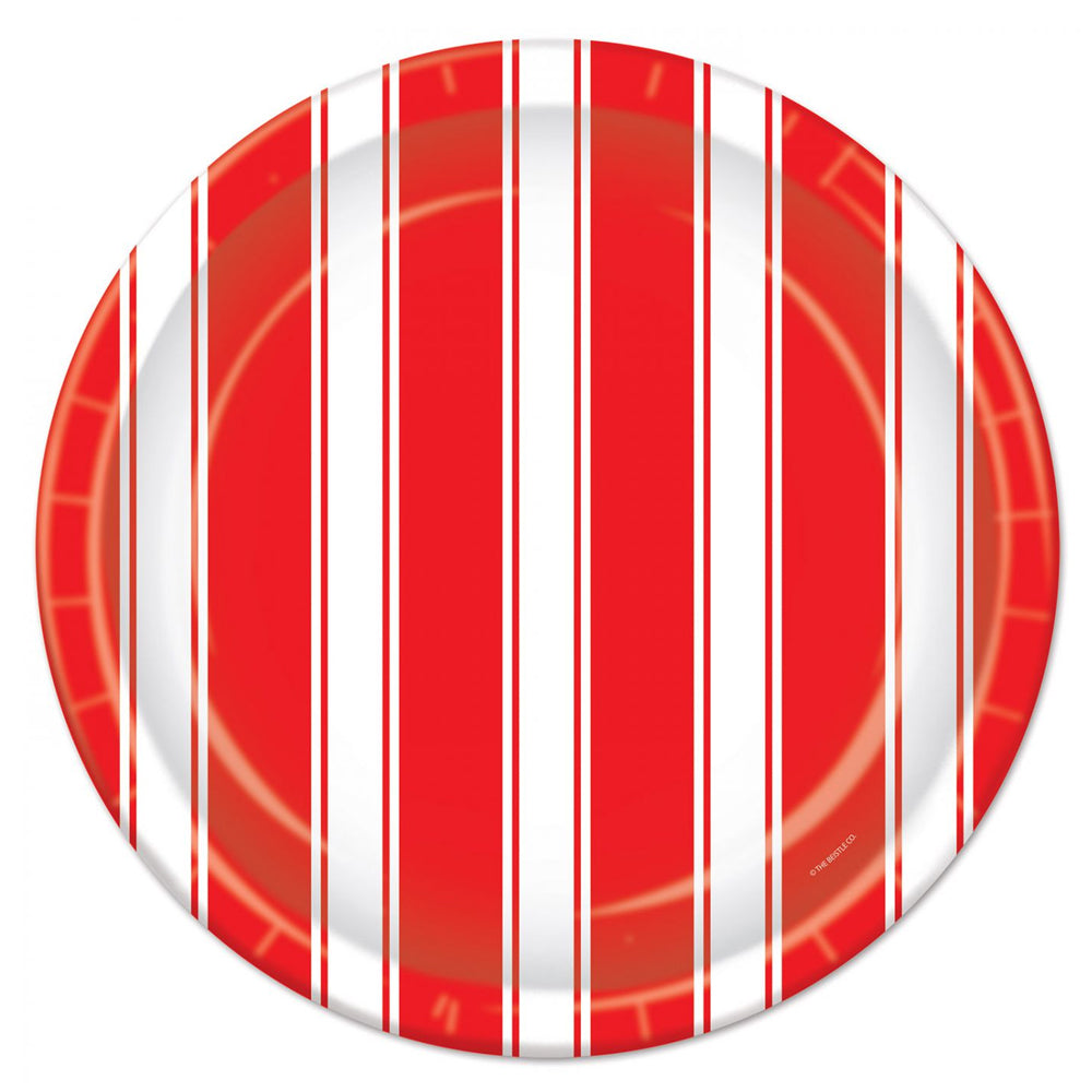 Red and White Striped Plates - Pack of 8 - 9"