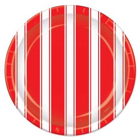 Red and White Striped Plates - Pack of 8 - 9