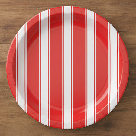 Red and White Striped Plates - Pack of 8 - 9