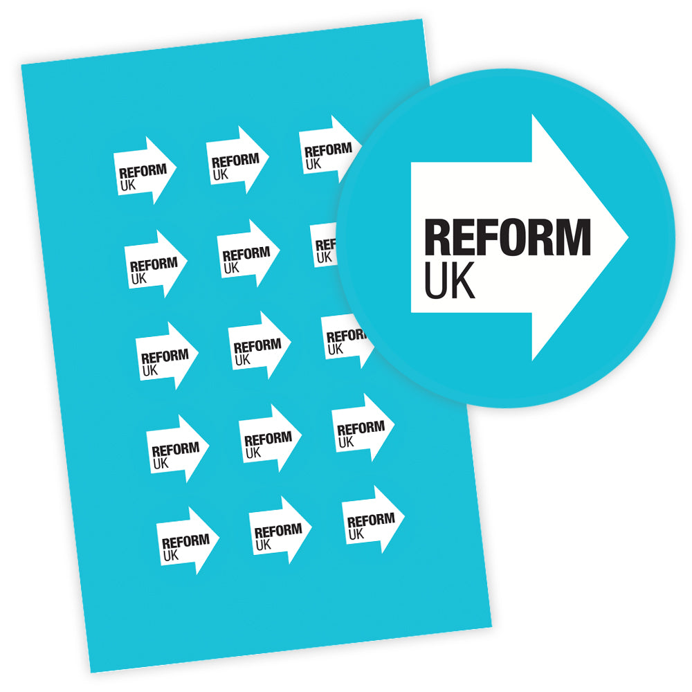 Reforms Stickers Reform UK Party Stickers - 58mm - Sheet of 15 – Party Packs