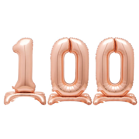 Rose Gold Number 100 Air-Filled Standing Balloons - 30