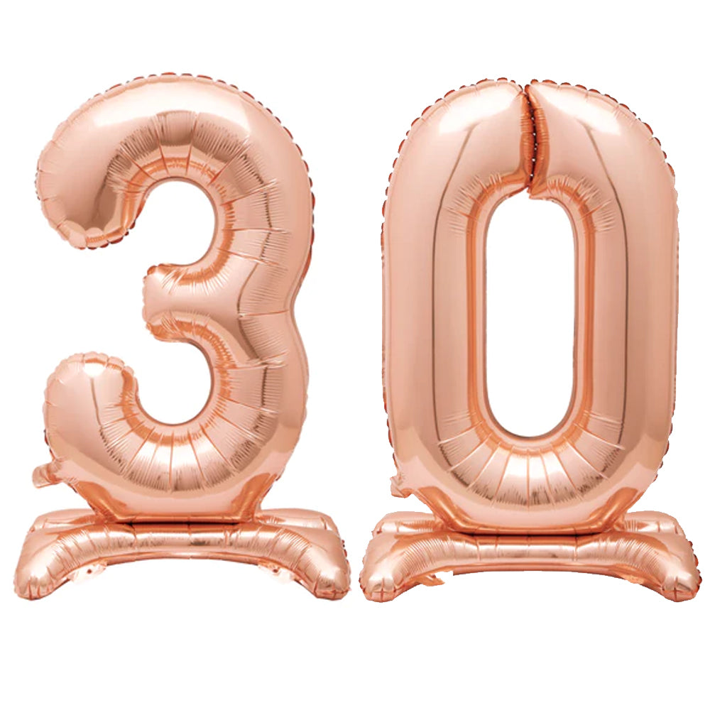 Rose Gold Number 30 Air-Filled Standing Balloons - 30"