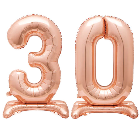 Rose Gold Number 30 Air-Filled Standing Balloons - 30