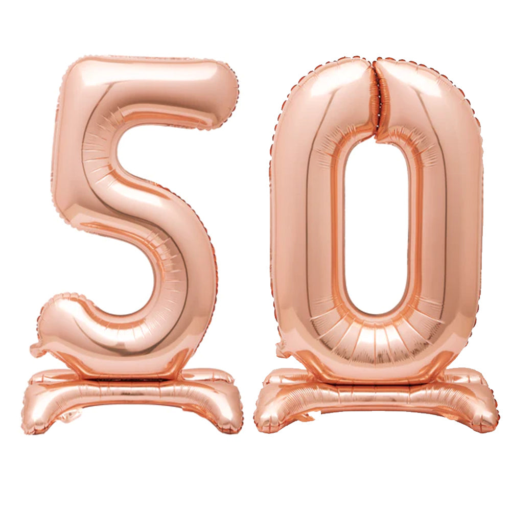 Rose Gold Number 50 Air-Filled Standing Balloons - 30"