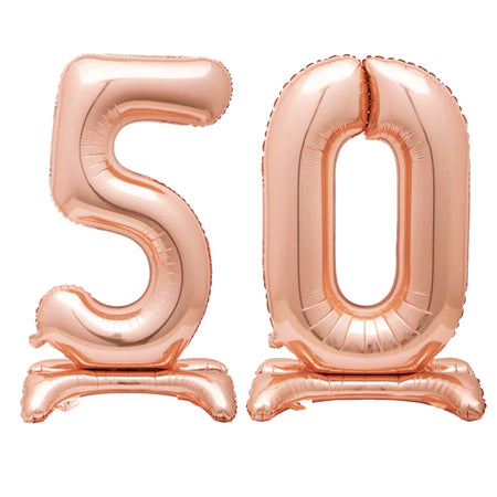 Rose Gold Number 50 Air-Filled Standing Balloons - 30