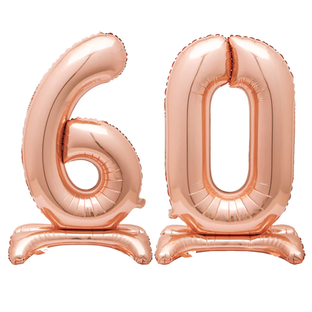 Rose Gold Number 60 Air-Filled Standing Balloons - 30"