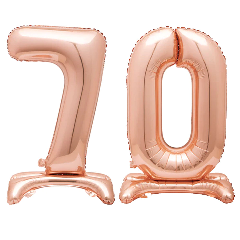 Rose Gold Number 70 Air-Filled Standing Balloons - 30"