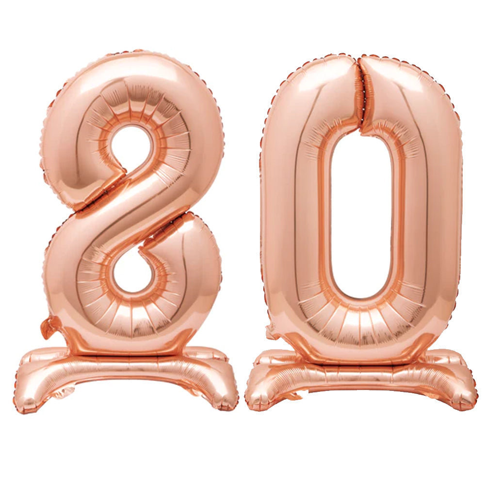 Rose Gold Number 80 Air-Filled Standing Balloons - 30"