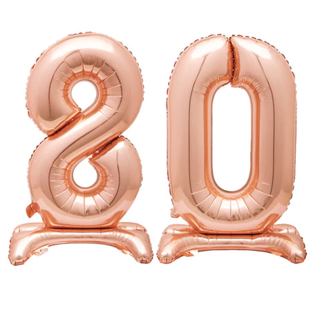 Rose Gold Number 80 Air-Filled Standing Balloons - 30