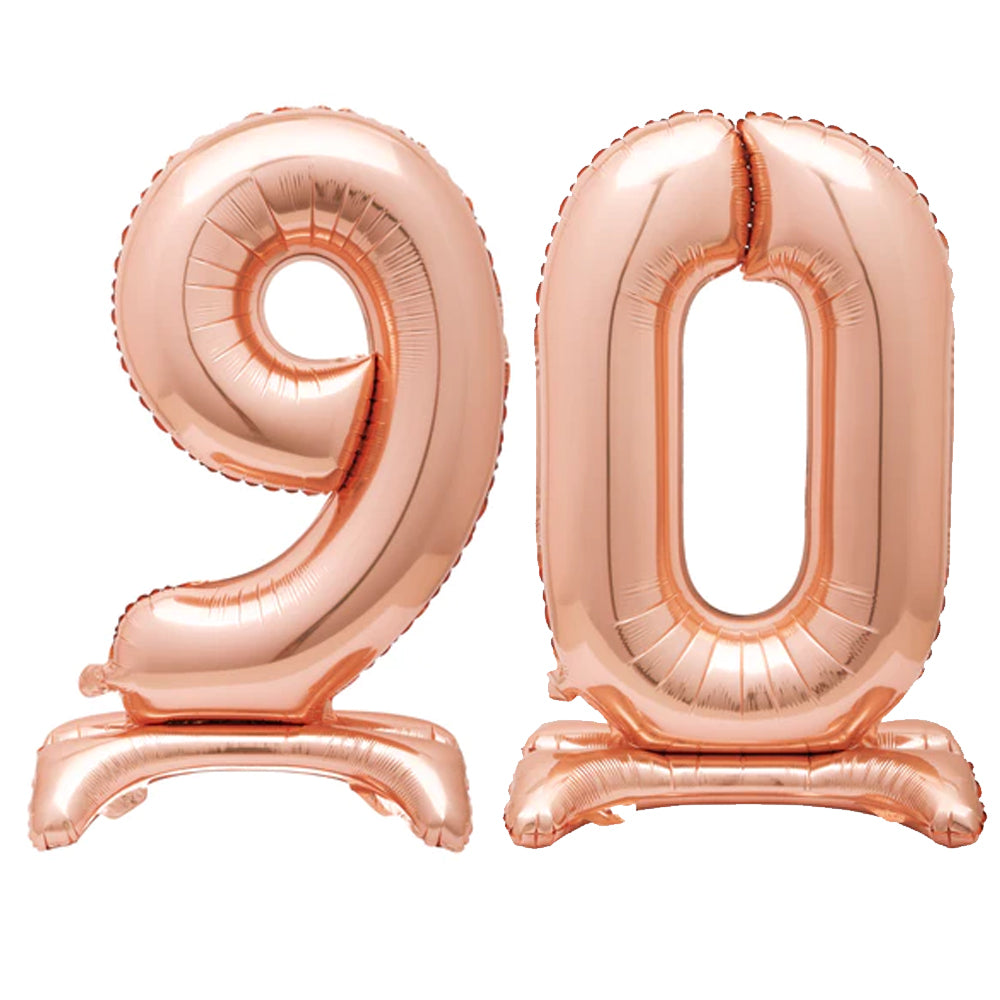 Rose Gold Number 90 Air-Filled Standing Balloons - 30"