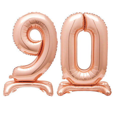 Rose Gold Number 90 Air-Filled Standing Balloons - 30