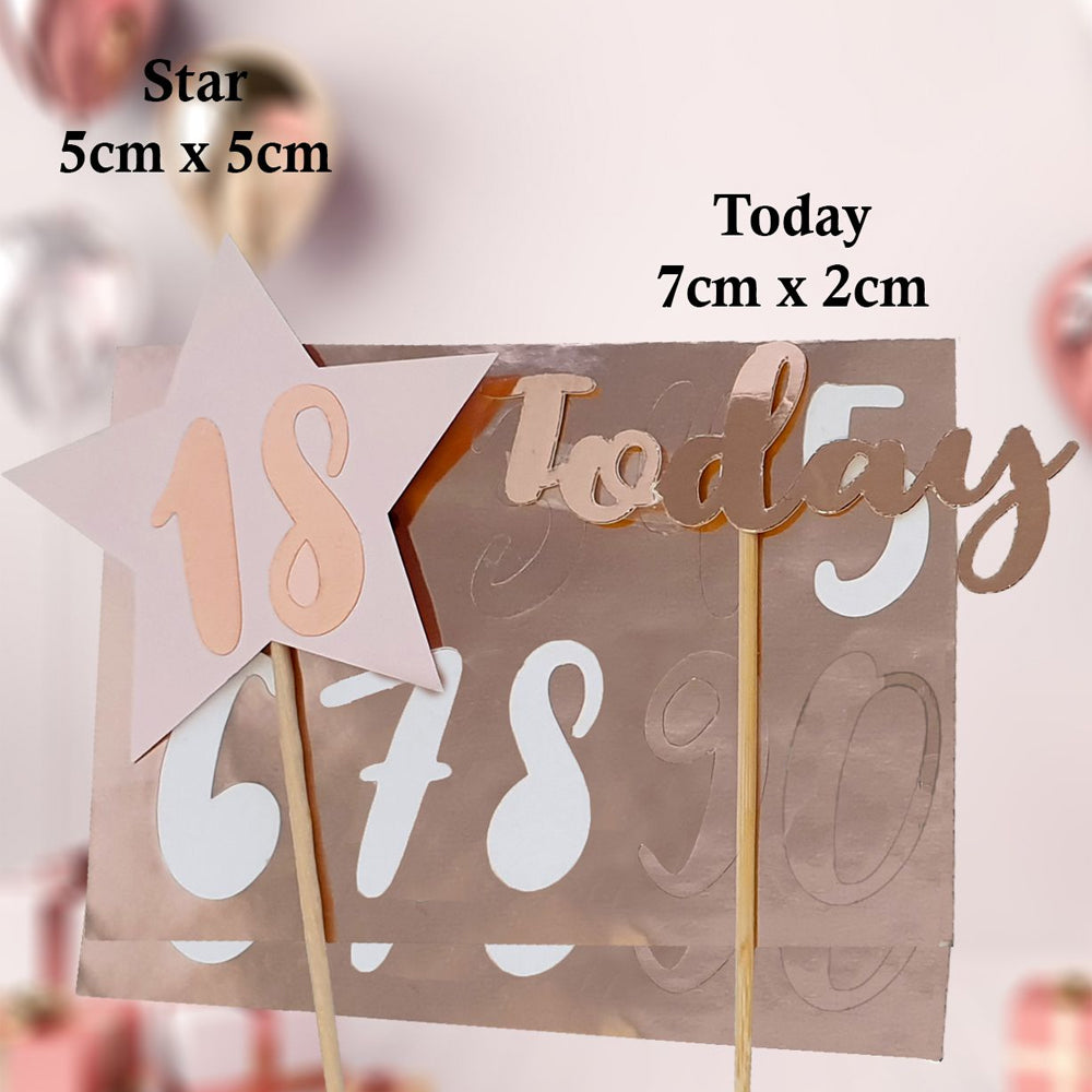 Blush and Rose Gold Customisable Age Birthday Cake Topper - 14cm