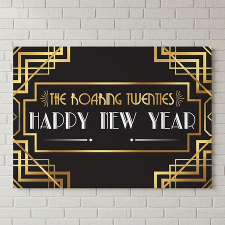Roaring Twenties poster on a white brick wall
