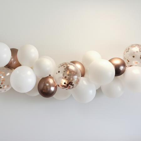 Rose Gold and White Balloon Garland with Background