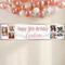 Rose-gold photo banner on a softly lit cream wall, with the balloon arch cropped off the top and sides in square format