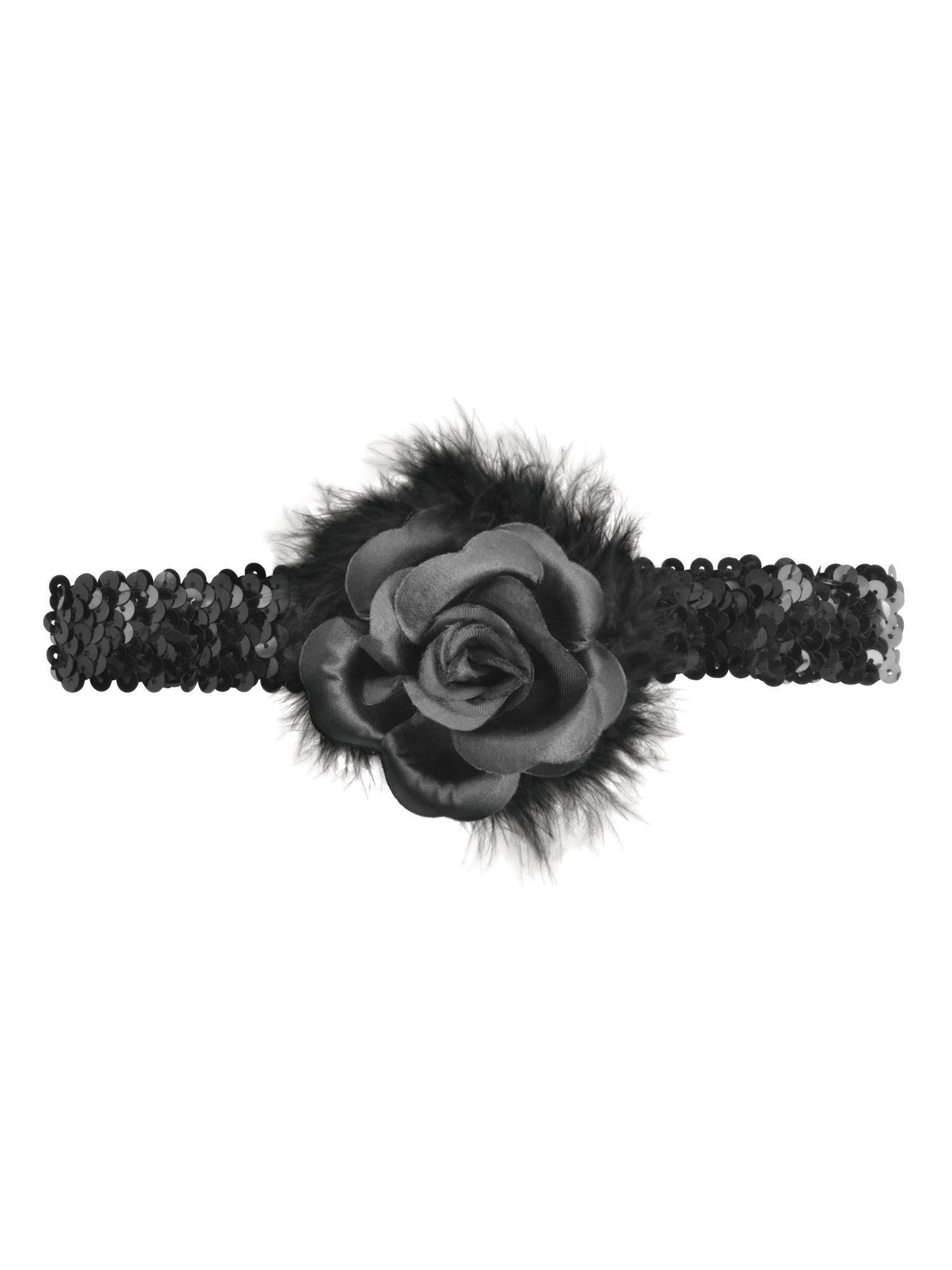 Black Flapper Headband With Rose