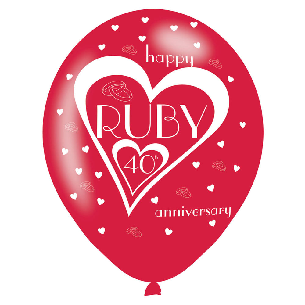 Ruby 40th Anniversary Latex Balloons - 11" - Pack of 6