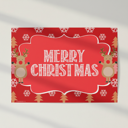 Rudolph Merry Christmas Poster Close Up on Off-White Wall